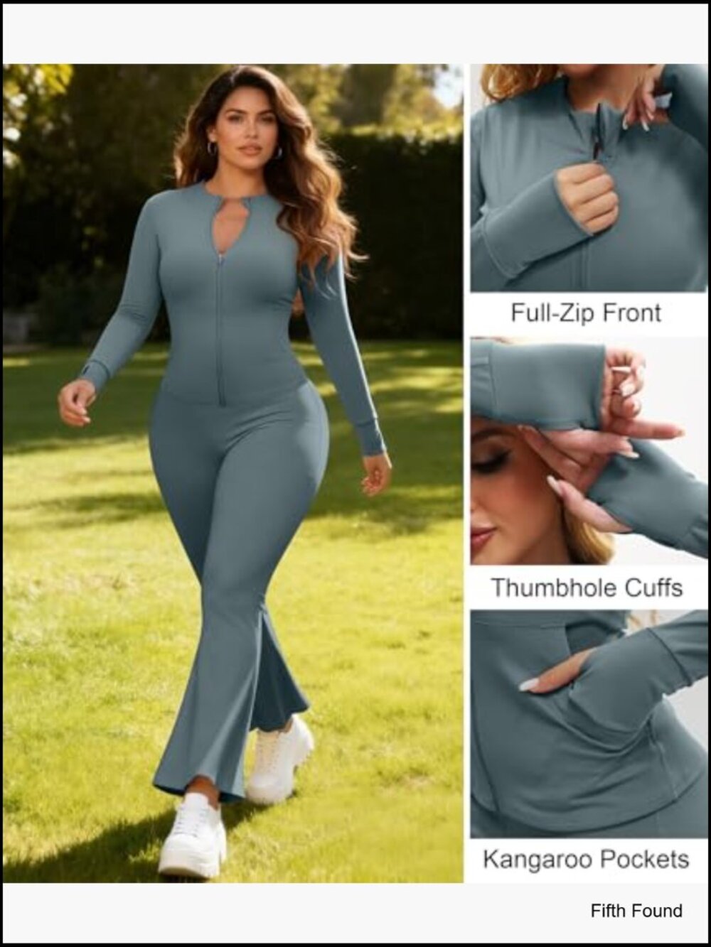 Womens 2 Piece Set Long Sleeve Jacket & Flare Leggings Workout Tracksuit - Picture 5 of 7